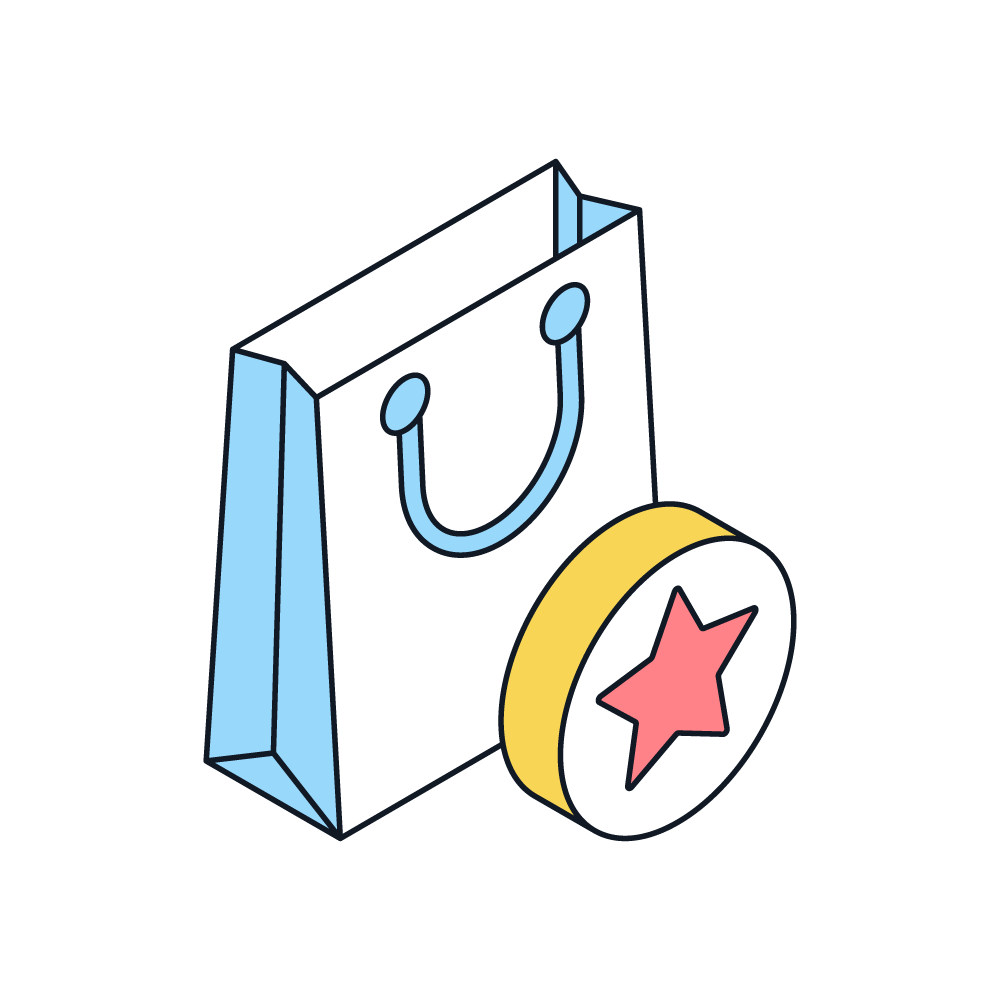 Ilustración vectorial de una bolsa de papel, con el icono de una estrella.