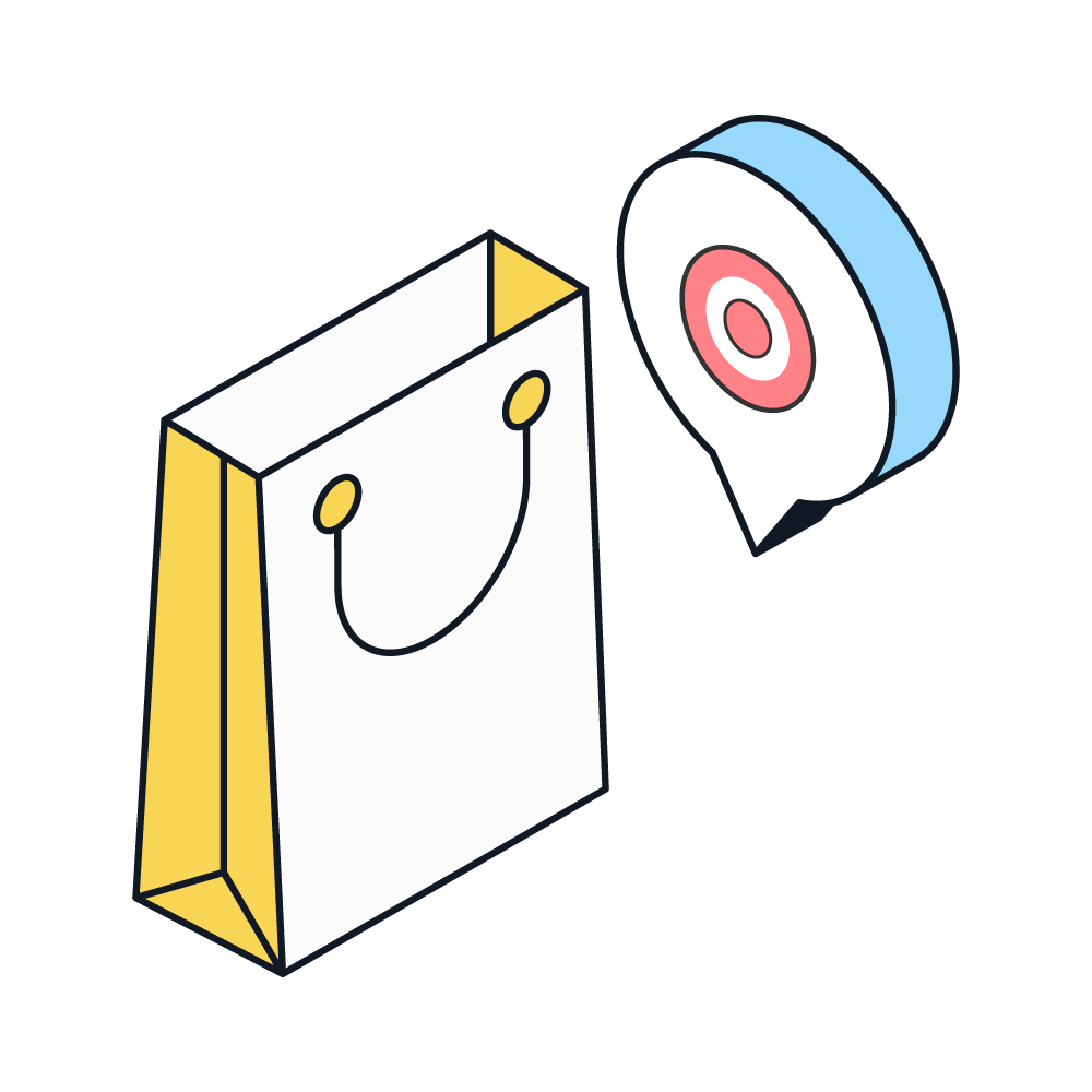 Ilustración vectorial de una bolsa de papel, con el icono de un objetivo de tiro.